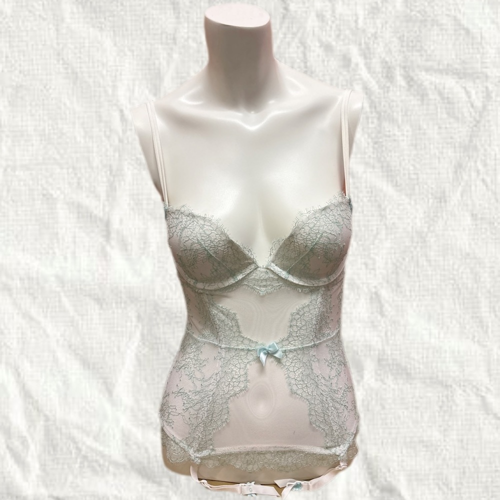 Light Blue Sheer Lace Bustier Feminine Romantic  Fairy 32C
